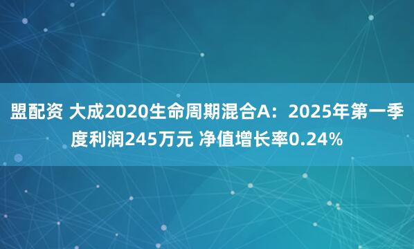 盟配资 大成2020生命周期混合A：2025年第一季度利润245万元 净值增长率0.24%