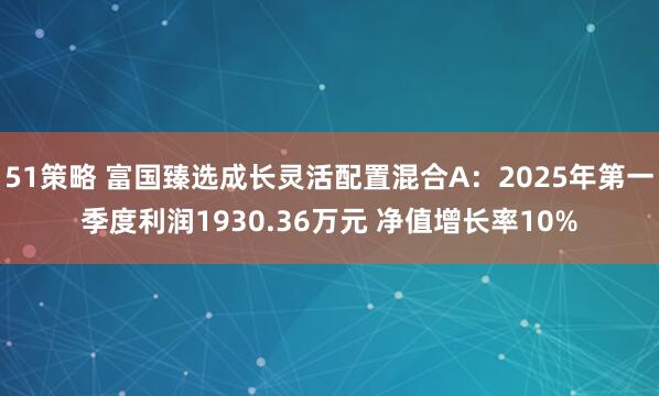 51策略 富国臻选成长灵活配置混合A：2025年第一季度利润1930.36万元 净值增长率10%